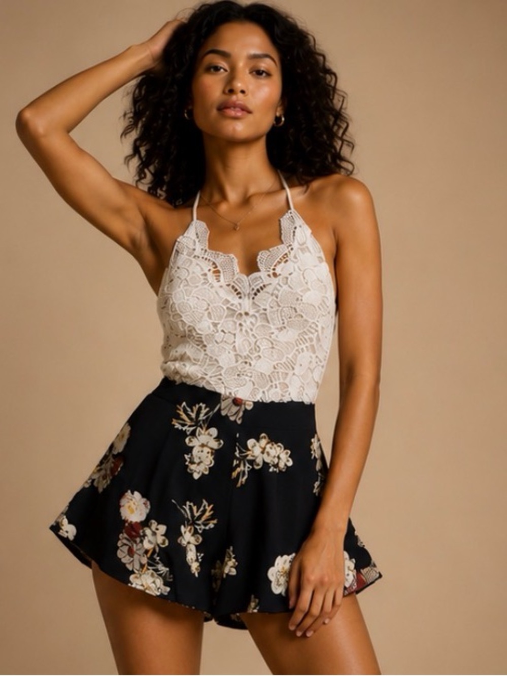 Hollister Black Floral Lace Romper Size Small Boho Festival Outfit